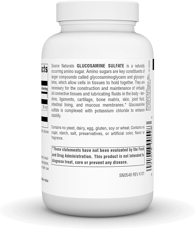Source Naturals Glucosamine Sulfate Sodium-Free 750 mg for Joint Support - 120 Tablets