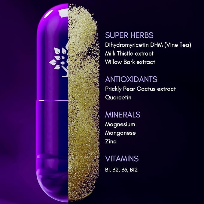 purple tree Post-Celebration Wellness Bottle + Packet Kit Combo Liver Support Rapid Hydration Body Replenisher | Dihydromyricetin DHM Milk Thistle Electrolytes Vitamin B Willow Bark Quercetin