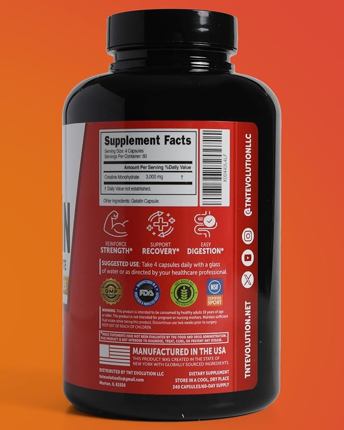 Creatine Monohydrate Capsules – 750mg Capsule for Men &amp Women – 60 Serving – Pure Micronized Creatine for Strength Fitness &amp Sport – 240 Count Gluten Free Nutritional Supplement