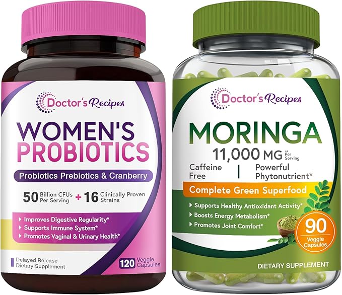 Doctor's Recipes Moringa 11000 mg Strength 90 Caps and Women’s Probiotic Bundle 120 Caps