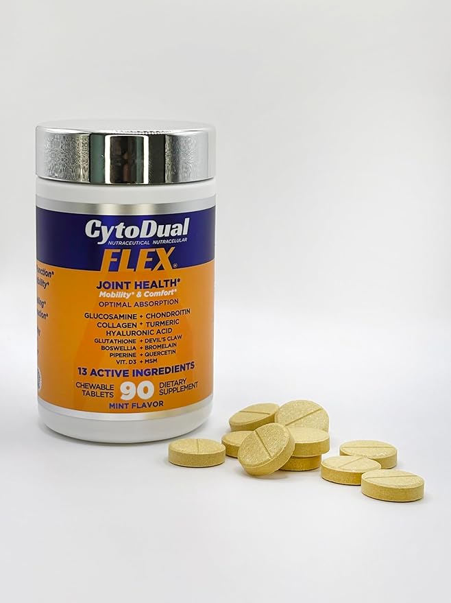 CytoDual Flex – Glucosamine Chondroitin MSM H. Acid Collagen – Joint Support for Back Knees &amp Hands – Mobility Cartilage Antioxidant Multi-Action – Fast-Acting Chewables – 90 Days
