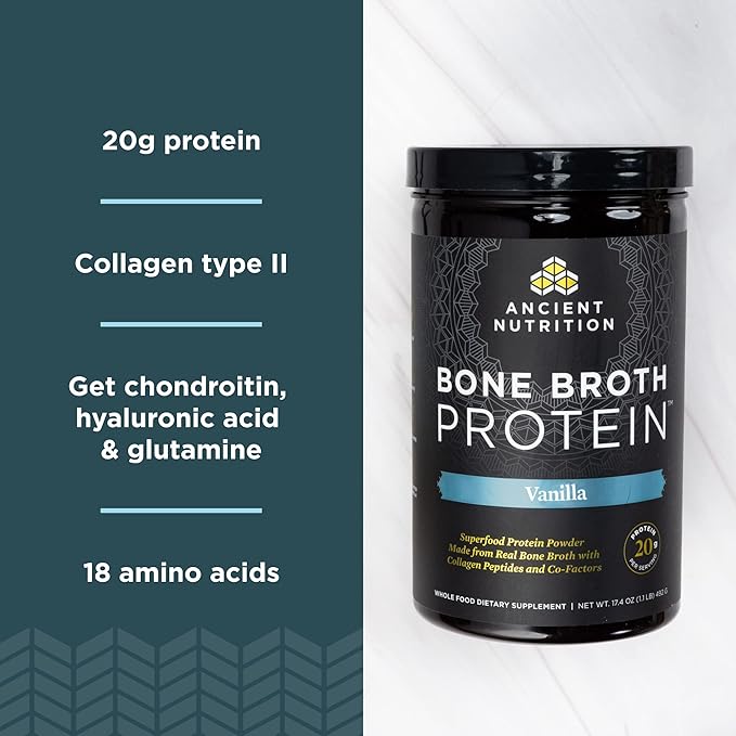 Ancient Nutrition Bone Broth Protein Powder Vanilla 20 Servings + Bone Broth Protein Powder Chocolate 20 Servings