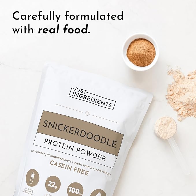 JUST INGREDIENTS Snickerdoodle Protein Powder - Grass-Fed Whey Plant Proteins Cinnamon Vanilla - 30 Servings