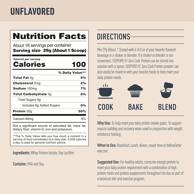 Bundle of Isopure Unflavored Whey Protein Isolate 25g Protein Zero Carb 16 Servings 1 Pound (Packaging May Vary) + Collagen Peptides Powder 14 Servings Unflavored with Vitamin C with Biotin