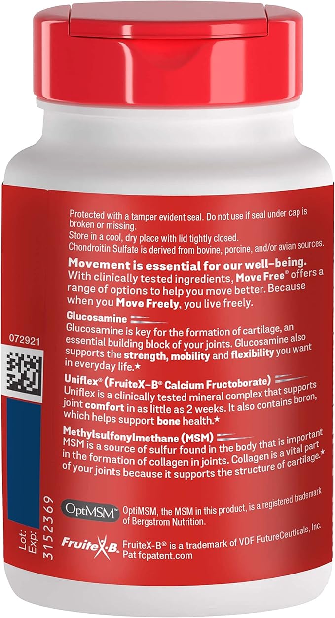 Move Free Advanced Glucosamine Chondroitin MSM Joint Support Supplement Supports Mobility Comfort Strength Flexibility &amp Bone - 120 Count (Pack of 3)