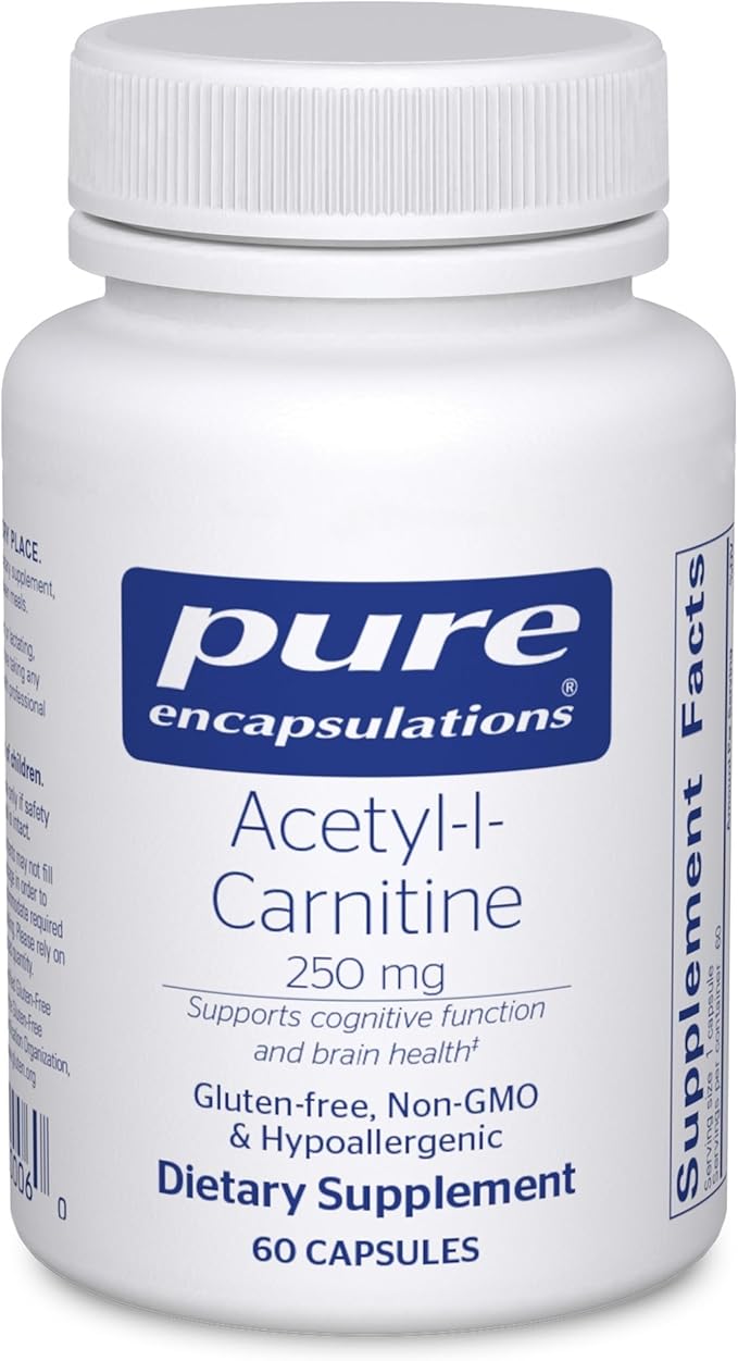 Pure Encapsulations Acetyl-L-Carnitine 250 mg - Memory &amp Brain Supplement - Brain Support &amp Focus* - Gluten Free &amp Non-GMO - 60 Capsules