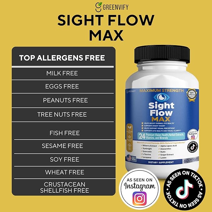 Sight Flow Max Eye Health Supplement 24 Premium Vision Herbal Extracts Vitamins and Minerals 60 Capsules (5)