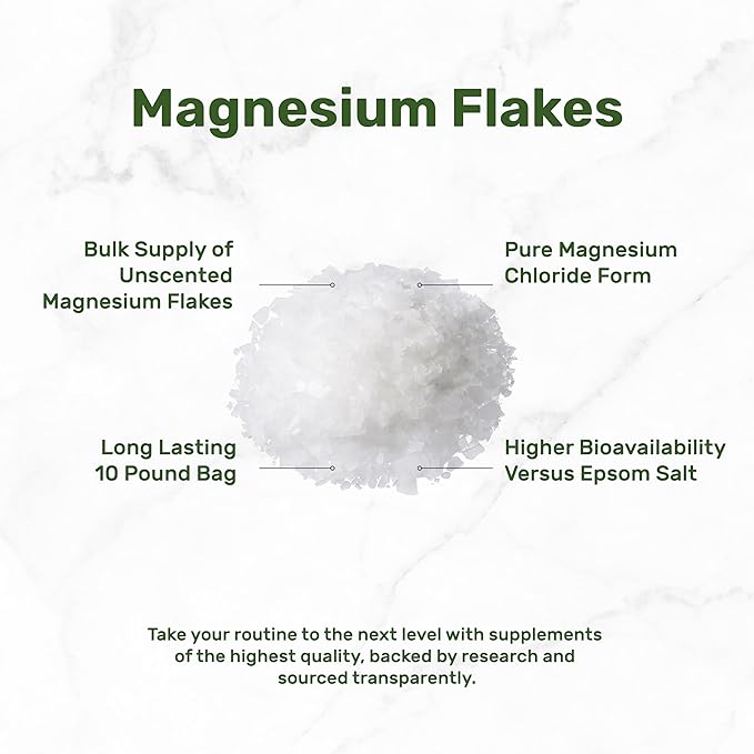 Pure Magnesium Flakes Bath Soaks 10lbs - Natural Epsom Salt Substitute | High-Absorption Magnesium Chloride Flakes | Hydrates Skin &amp Promotes Relaxation