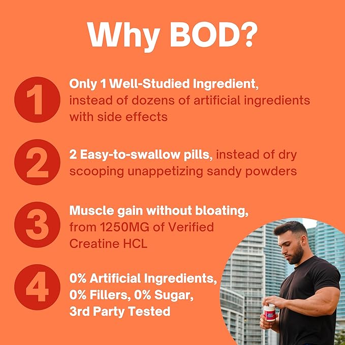 Bod Creatine HCL Capsules – 150 Pills | Creatine Hydrochloride Supplement for Men &amp Women | Easy-to-Swallow Alternative to Monohydrate Powder Unflavored &amp Keto-Friendly