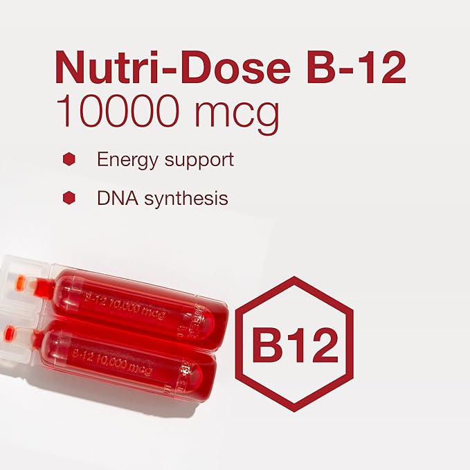 PROTOCOL FOR LIFE BALANCE Nutri-Dose B-12 10000mcg - Liquid Vitamin B-12 - for Energy Nerve Health &amp Metabolism Support* - with Folate &amp Biotin - Convenient Vials - High Potency B-12-12