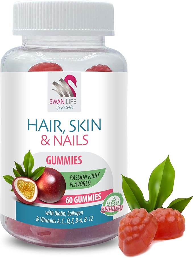 vitamin E gummies for women - HAIR SKIN &amp NAILS GUMMIES - Beautiful Skin Healthy Hair Growth Strong Nails Vitamins Essential Vitamins Biotin Collagen Passion Fruit 3 Bottles 180 Gummies