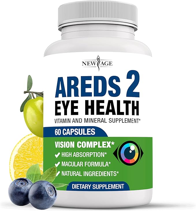 NEW AGE AREDS 2 Eye Vitamins - Lutein Zeaxanthin Bilberry Astaxanthin Mineral Vision Supplement - 60 Count
