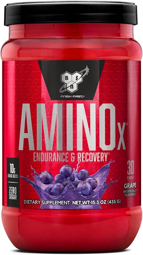 BSN Amino X Muscle Recovery &amp Endurance Powder with BCAAs 10 Grams of Amino Acids Keto Friendly Caffeine-Free Support Endurance Zero Sugar Grape 30 servings 15.34 Ounce (Packaging May Vary