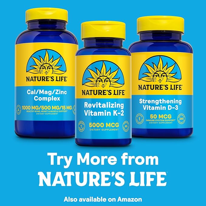 Nature's Life Revitalizing Vitamin K2 - Bone Health Artery and Heart Health Support - High Potency Vitamin K Supplement as Vitamin K2 MK4-60 Day Guarantee Lab Verified - 60 Servings 60 Tablets