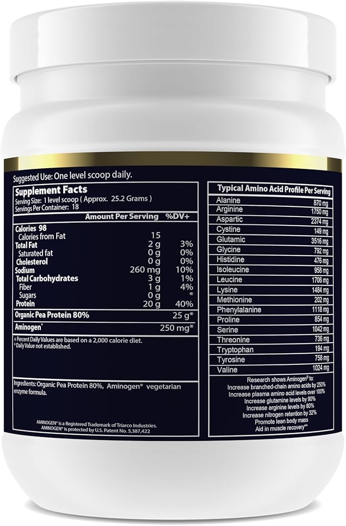Paradise Herbs Certified Organic Pea Protein Powder Vanilla Flavor Vegan Gluten Free Non-GMO Keto Paleo 15 Servings 15.87 oz