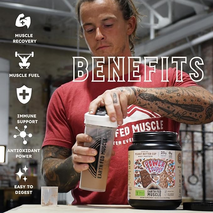 Earth Fed Muscle Power Couple Peanut Butter Chocolate Truly Grass Fed Whey Protein Isolate - Third-Party Certified. No Artificial Ingredients Soy Free Gluten Free Hormone Free 26 Servings