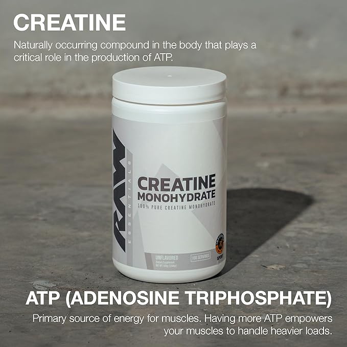 RAW Nutrition Creatine Monohydrate Powder Unflavored (100 Servings) - Micronized Creatine Monohydrate Supplement for Workout Performance Build Muscle &amp Strength - Creatine Powder for Men &amp W