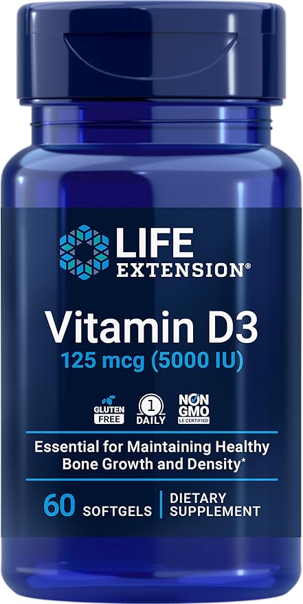 Life Extension Super Ubiquinol CoQ10 with Enhanced Mitochondrial Support &amp Vitamin D3 125 mcg (5000 IU) Bone Health