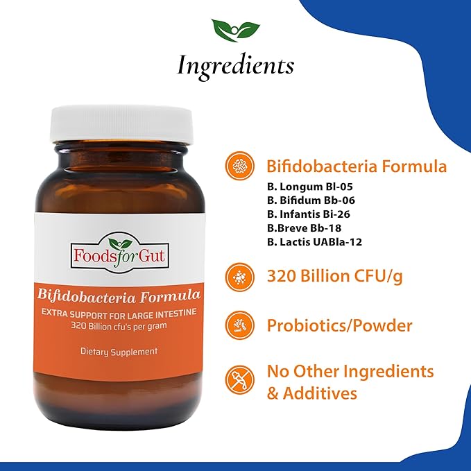 Foods For Gut Bifido Formula 320 Billion cfu's | Made in USA | Direct from Manufacturer | No Third-Party Storage | Digestive &amp Immune Support | May Help Leaky Gut Repair | 60 Grams (2.11 Oz)