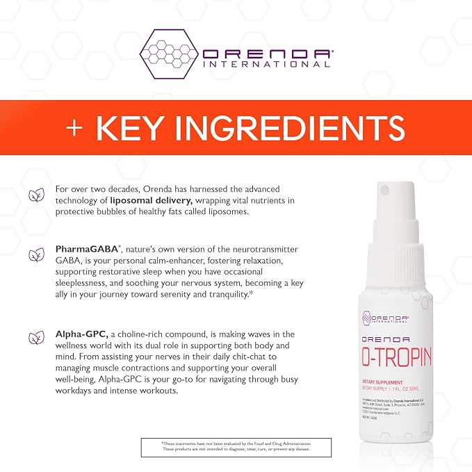 Orenda O-Tropin - Wellness Boost for 30+ with Amino Acids Botanical Extracts and Liposomal - Supports Vitality and Sleep with PharmaGABA - 1 fl oz