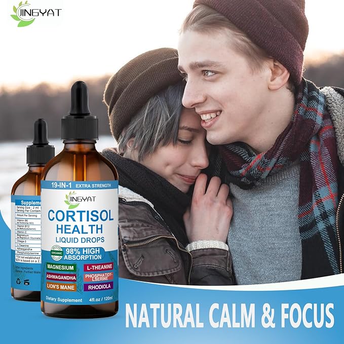 Cortisol Supplements for Women - Cortisol Support Liquid Drops for Hormone BalanceMoodFocus - Liquid Cortisol Health w/MagnesiumL-TheanineAshwagandhaOmega-3 - Non-GMO2 Month Supply