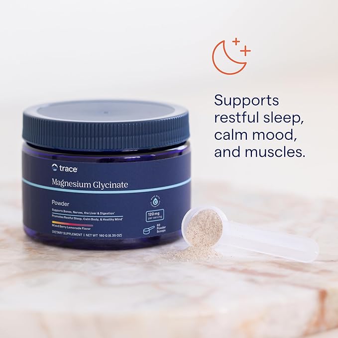 Trace Minerals Magnesium Glycinate Powder - Daily Magnesium Powder for Sleep Support - Calming Bedtime Drink - Natural &amp Gentle - Grape - 180g (60 Servings)