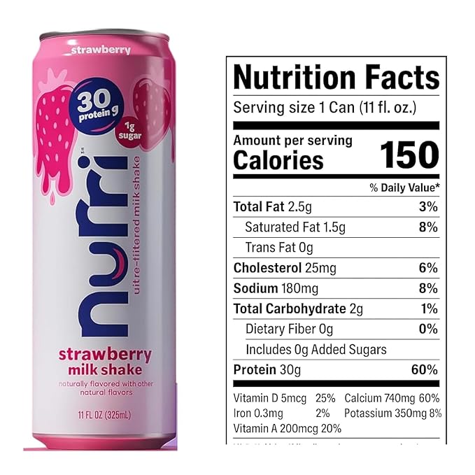 Nurri Ultra-Filtered Protein Milk Shake Variety Pack 30g Protein Low Sugar Lactose Free – 8 Ready-to-Drink 11 fl oz Cans (4 Strawberry 4 Vanilla)