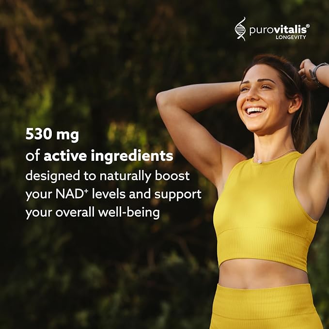 PUROVITALIS NAD+ Supplement NAD with Nicotinamide Riboside (NR) Vitamin B3 PQQ and Anthocyanin Cellular Energy Booster High Purity 1-Month Supply (30 Vegan Capsules)
