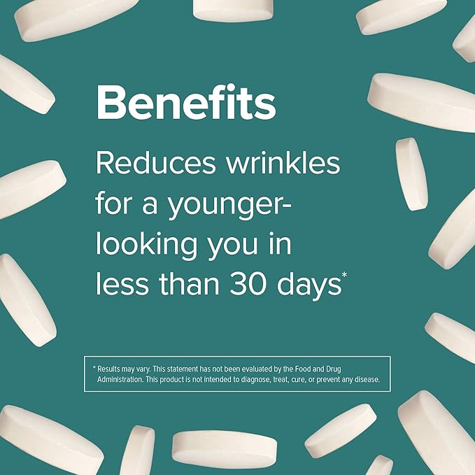 Webber Naturals Collagen30 with Hyaluronic Acid Bioactive Collagen Peptides 180 Tablets Helps Reduce Eye Wrinkles and Fine Facial Line Non GMO