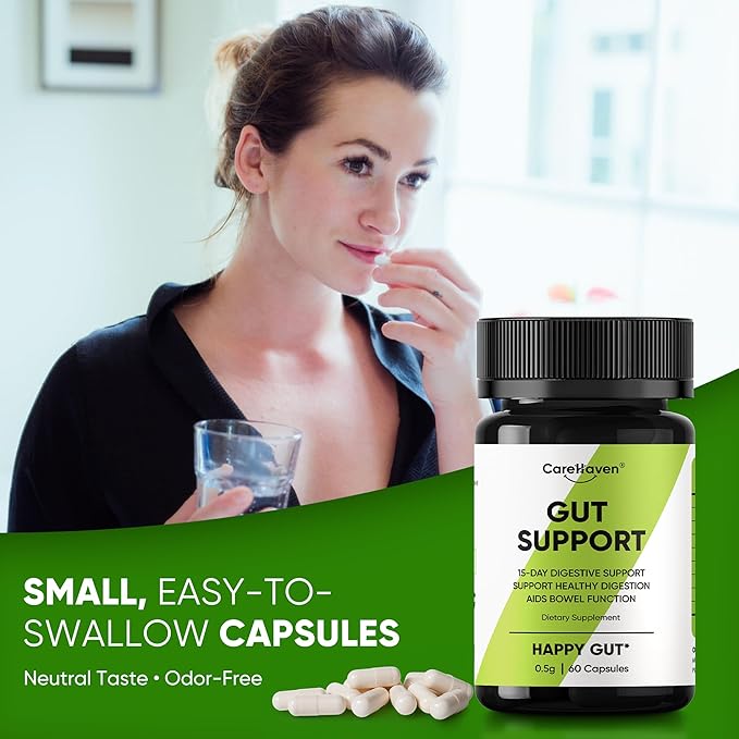 Gut Support Capsules - 15-Day Digestive Support with Psyllium Husk &amp Senna Leaf - Aids Bowel Function &amp Gut Wellness - 60 Active Capsules (3PCS)