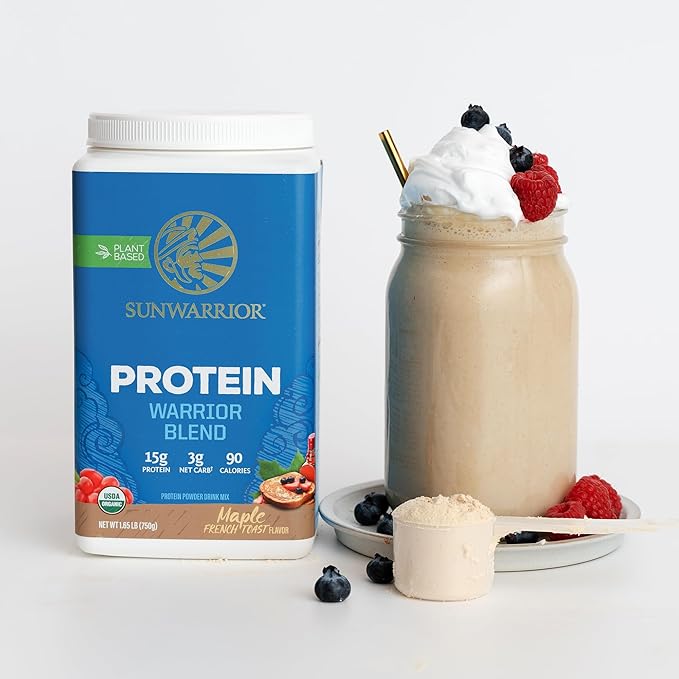 Sunwarrior Organic Plant Based Protein Powder | Vegan Organic Protein Powder Maple Flavored with BCAA Amino Acids &amp Hemp Seed Pea Blend | Non-GMO Soy Dairy Filler &amp Gluten Free (Maple 30 Serv