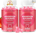 Magnesium Glycinate Gummies 2 Bottles Sugar-Free for Adults &amp Kids Magnesium Gummy for Relaxation Stress &amp Muscle Relief Supports Bone &amp Nerve Health Vegan Pectin-Based Strawberry F