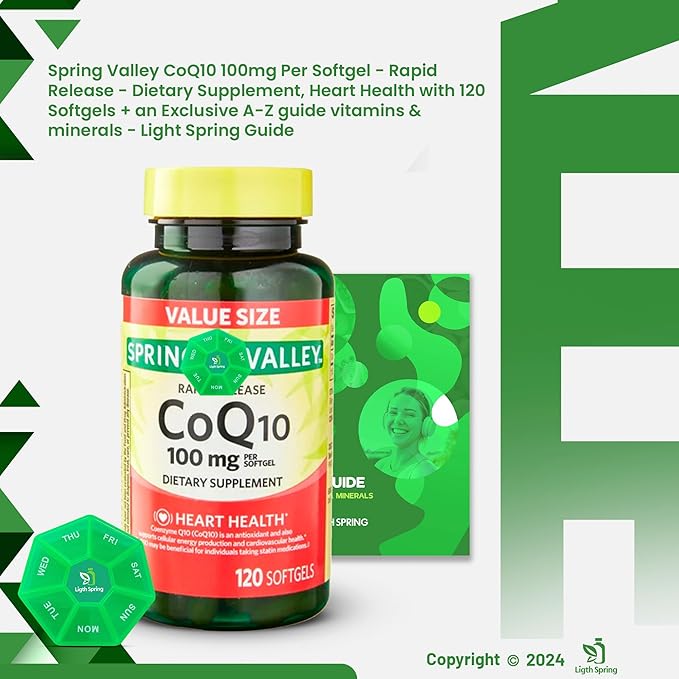 Rapid-Release CoQ10 100 mg 120 Softgels with Bundle Exclusive Vitamins &amp Minerals - A to Z - Better Ligth&ampSpring Guide + Weekly Pill Organizer (3 Items)