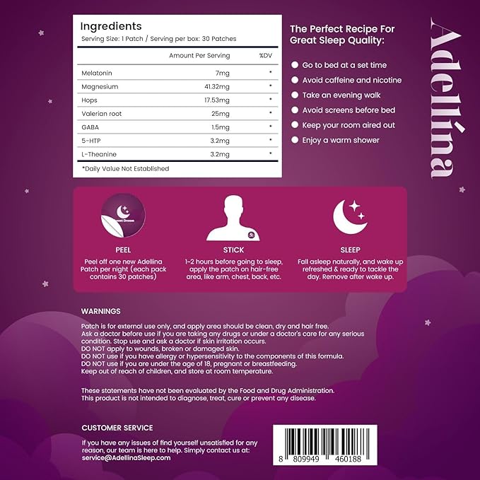 Sleep Patches for Adults Extra Strength: Easy-to-Apply Sleep Patch with Melatonin &amp Valerian 42 Patches