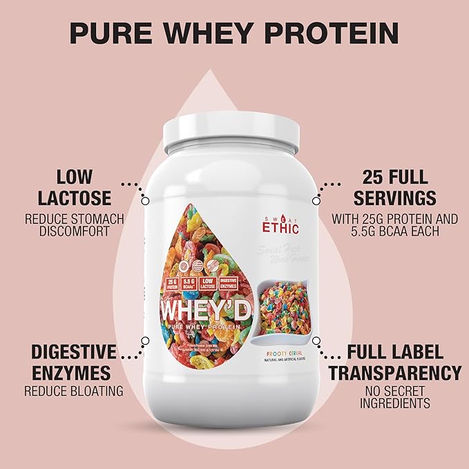Sweat Ethic Whey'd Protein Powder 25 G Whey Protein Blend with Concentrate (30 Ounce Frooty Cereal)