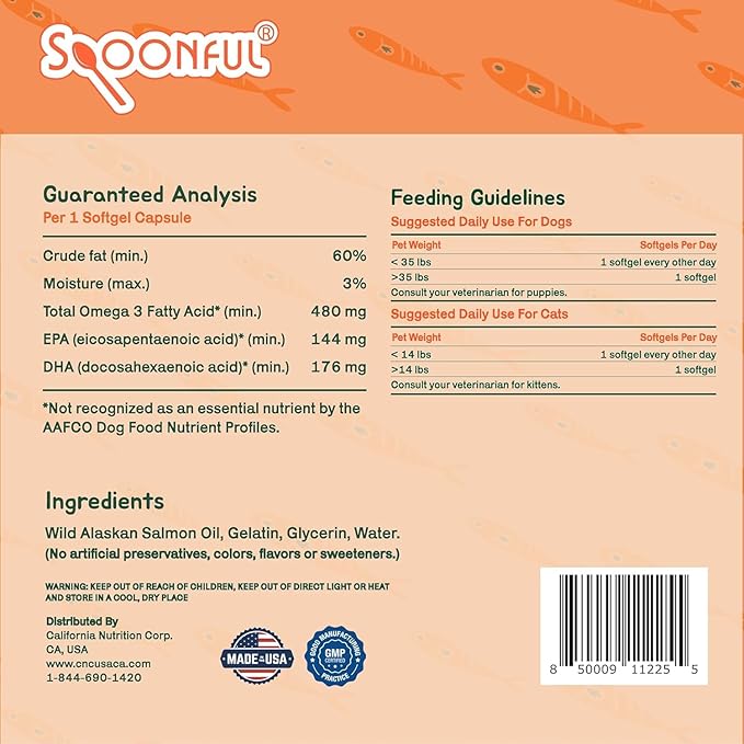 Spoonful Salmon Squeeze - 100% Natural Wild-Caught Alaskan Salmon Oil – 2000 mg Omega-3 Softgel 30 Squeezeable Softgels | DHA EPA &amp Natural Astaxanthin Non-GMO Sustainable Made in USA (30)
