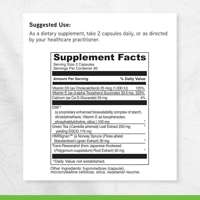 DAVINCI Labs BioDIM Complex - Hormone Support Supplement with Vitamin D3 DIM Green Tea Extract Vitamin E Calcium HMRlignan &amp Trans-Resveratrol* - 60 Capsules (30 Capsules)