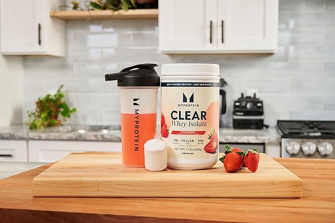 Myprotein Clear Whey Isolate Protein Powder 20 Servings (1.1lbs) Strawberry 20g Protein per Serving Naturally Flavored Drink Mix Daily Protein Intake for Superior Performance
