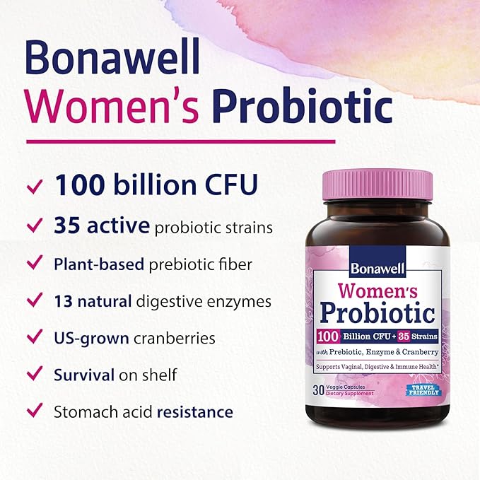 Bonawell Probiotics 120 Billion &amp Probiotics for Women Bundle Digestion Immunity Women’s Health Probiotic 120 Billion Caps 30ct &amp Probiotics for Women Caps 30ct