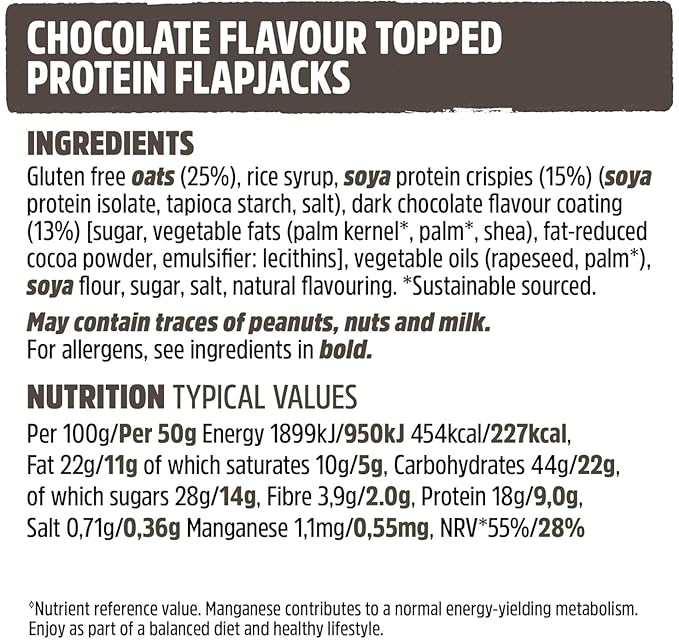 Trek High Protein Flapjack Cocoa Oat 50g (Pack of 16 Bars)- Gluten Free - Vegan Snack