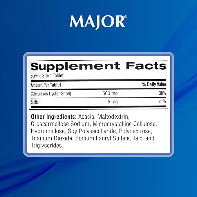 MAJOR Oyster Shell Calcium 500mg - Daily Dietary Supplement for Bone Health and Joint Support Mineral Supplement for Men and Women Gluten-Free - 1000 Tablets (2 Pack)