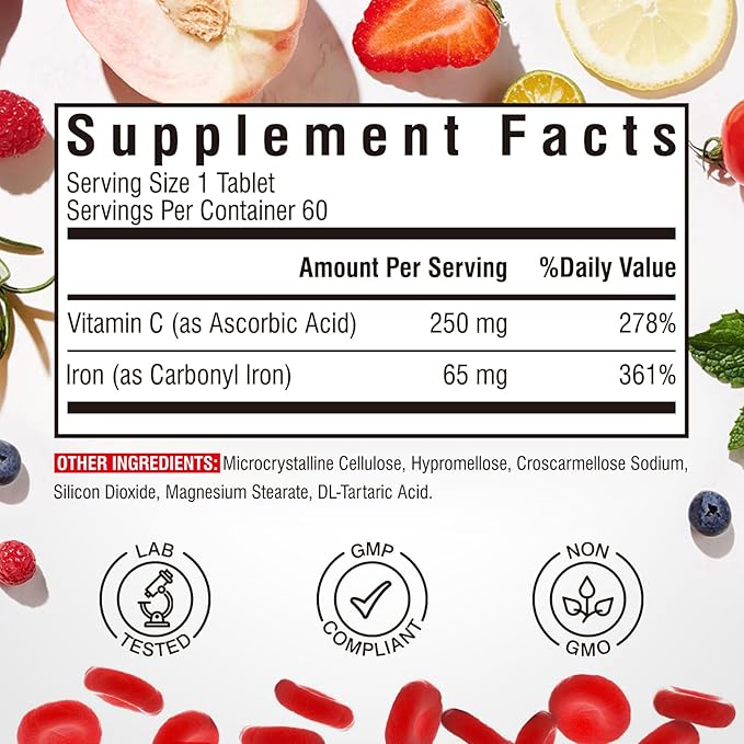 Iron Supplement with Vitamin C 60 Tablets &amp 6 in 1 Magnesium Complex Supplement 120 Capsules