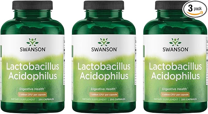 Swanson Lactobacillus Acidophilus Probiotic for Adults Seeking Daily Digestive and Bowel Health Support with 1 Billion CFU - Acid-Resistant (250 Capsules 3 Pack)