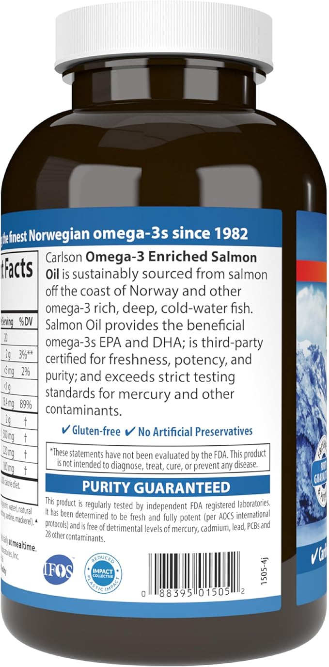 Carlson - Salmon Oil 500 mg Omega-3s Norwegian Heart Brain &amp Joint Health 300 Softgels