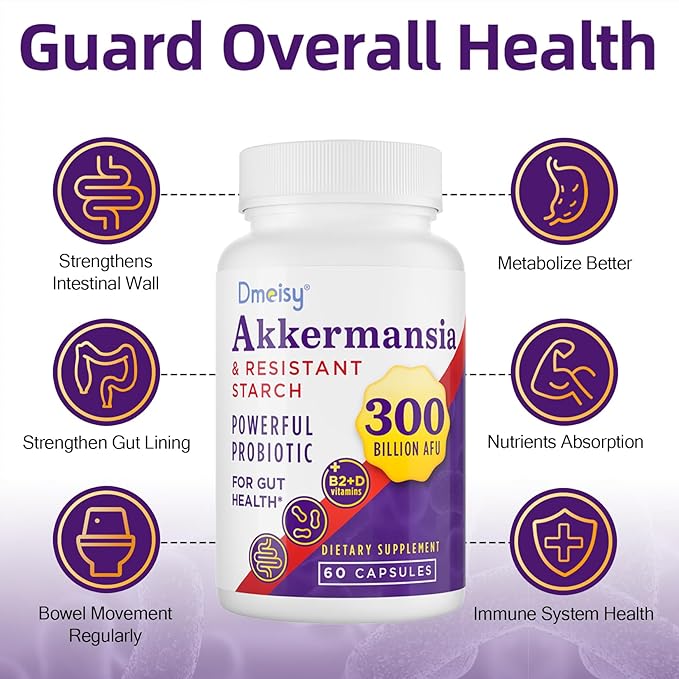 Akkermansia Supplement - 300 Billion AFU Akkermansia Muciniphila Akkermansia Probiotic for Women &amp Men for Boost Digestive Gut Immunity Enhances Gut Lining Function &amp Intestinal Walls 1