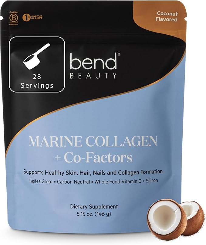 Bend Beauty Marine Collagen + Co-Factors | Coconut Flavored Collagen Powder | Hydrolyzed Collagen Supplement | Fish Collagen Peptides + Silicon + Vitamin C | Supports Healthy Skin Hair and Nails