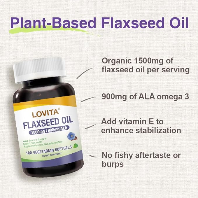 LOVITA Complete Omega Bundle - 1 Fish Oil (120ct) &amp 1 Flaxseed Oil (180ct) rTG EPA/DHA &amp ALA 3-6-9 Dual Source Heart Support (2-Pack Set)