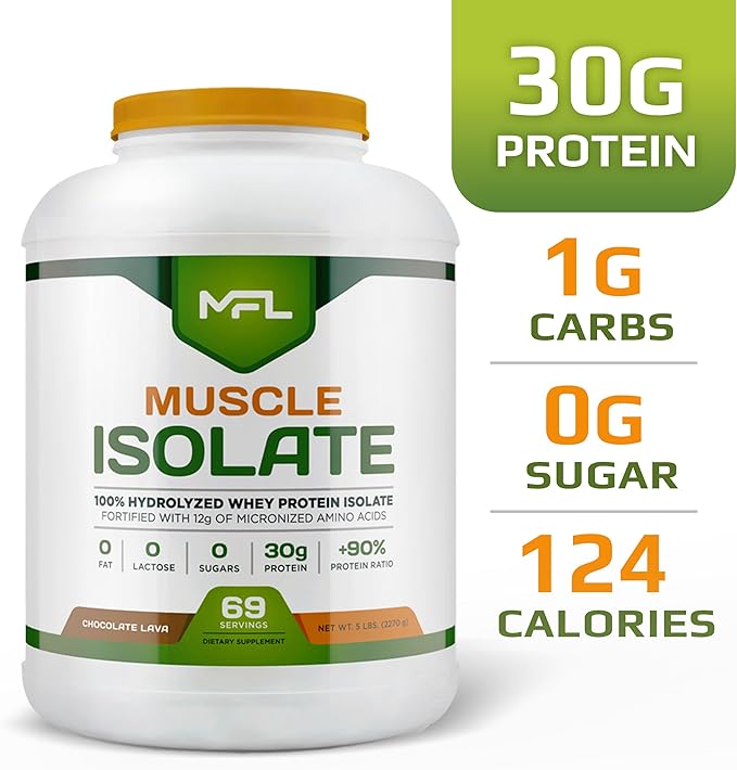 MFL 100% Isolate Protein l 30g of Protein l 12g Amino Acids l Keto Friendly l Low Carbs l 5 lbs. (Chocolate Lava)
