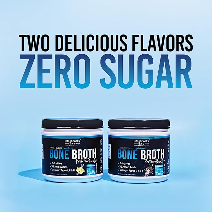 Intentionally Bare Bone Broth Protein Powder Vanilla - Grass Fed Protein Powder with Multi Collagen Peptides Type 1 2 and 3 - Dairy Free Bone Broth Powder for Skin Gut and Joint - 20 Servings