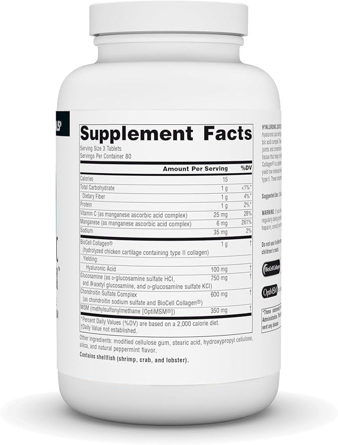Source Naturals Hyaluronic Joint Complex with Glucosamine Chondroitin &amp MSM Extra Strength - 240 Tablets
